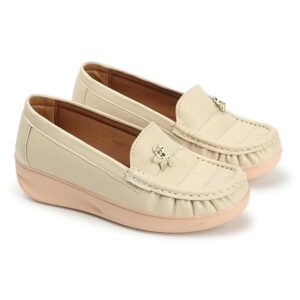 KRAFTER Women's Synthetic Leather Ankle Black Women Comfortable Slip On Flat Loafer Ballet; Casual and Formal Footwear