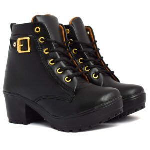 Krafter Synthetic Leather Buckle Ankle Boots for Women & Girls